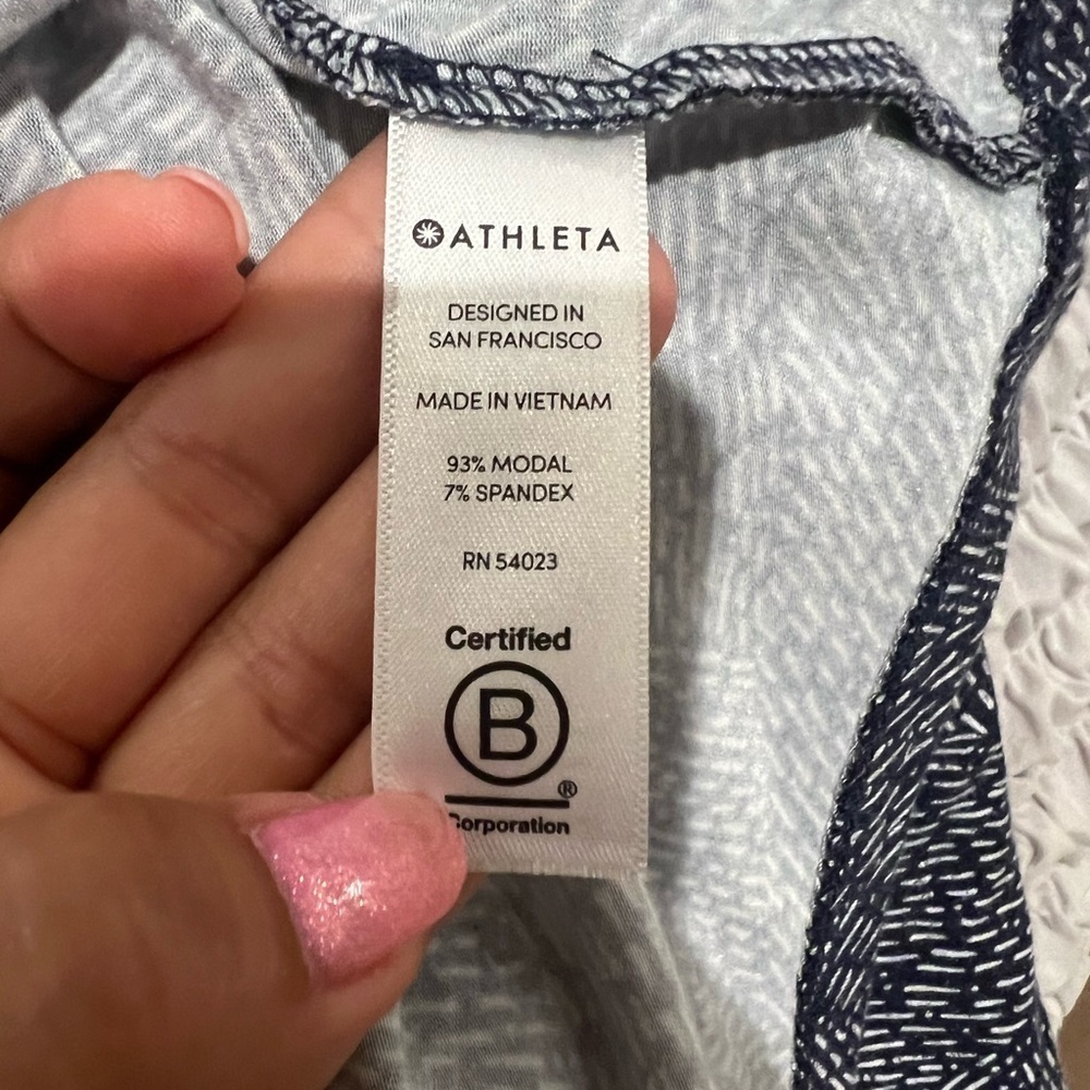 Athleta Dress Women's Size XS
Blue White Knit Sleeveless
Lightweight A-Line - Picture 6 of 7